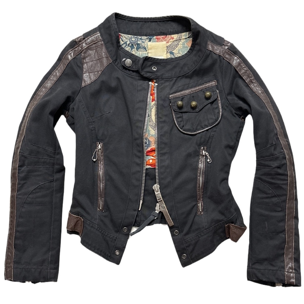 Y2K DIESEL rare black slim fitted nightriders leather trim jacket, S.